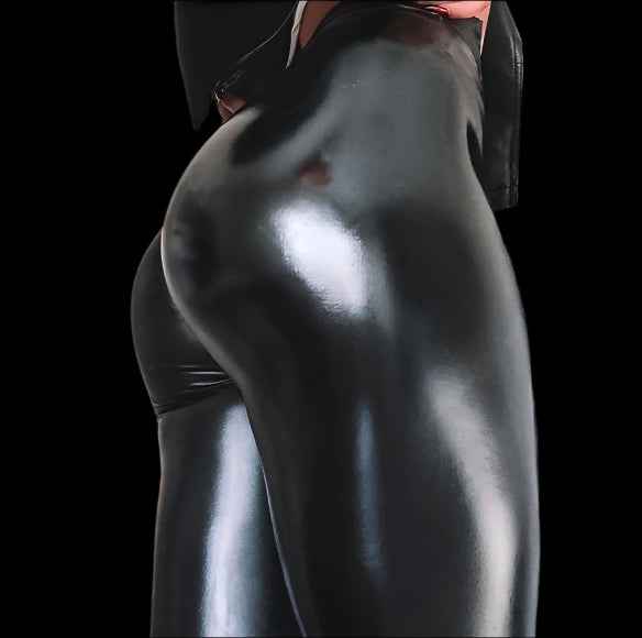 Reflective Elastic High Waist Leather Pants