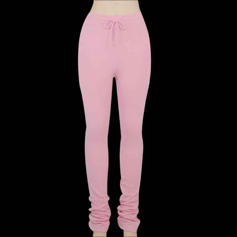 Elastic high-waist pleated drawstring slacks
