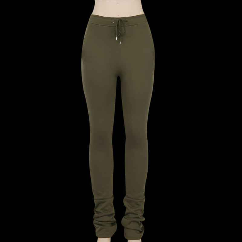 Elastic high-waist pleated drawstring slacks