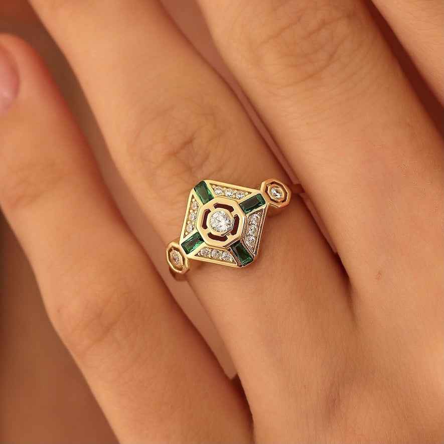 Emerald Square Diamond Ring